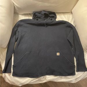 Carhartt Shirt Womens 2x  Blue Long Sleeve Thermal Relaxed Fit Hooded Pockets